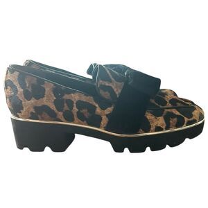 Donna Karan New York Women's Animal Print Velour Loafers Gold Trim Bow Shoe 8.5